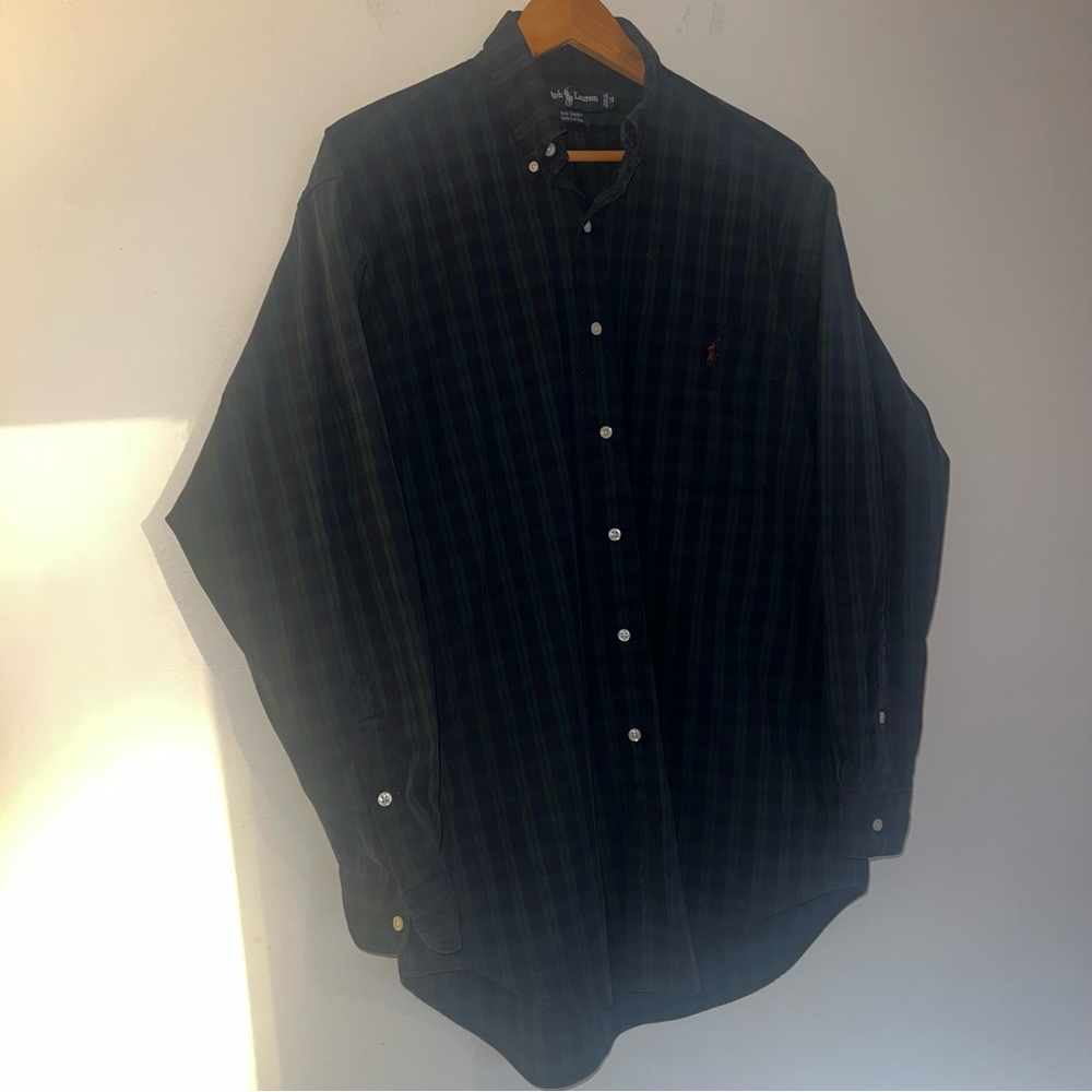 Ralph Lauren Men’s Green Navy Plaid Button Down Shirt Size Medium - Picture 7 of 9